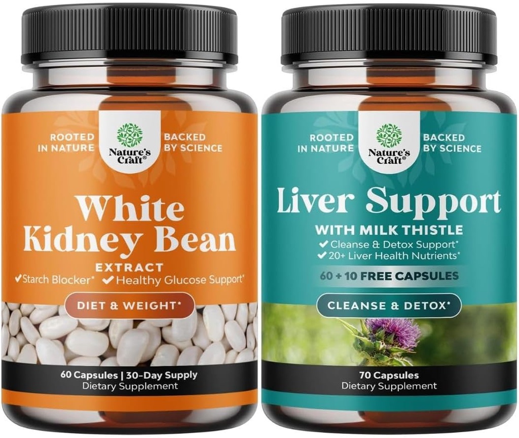 Paleta naturalnej białej nerki Bean Extract - Digestive Health Dietetic Fiber and Workout Supplement and Liver Cleanse and Detox & Repair Formuła - Herbal Liver Supplement with Milk Thistle