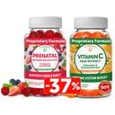 Lunakai Prenatal i witaminy C Gummies Bundle - Ciąża Multivitamin Suplement z żelaza i kwasu foliowego - 300mg Organic, Non-GMO, Wegan Gummy do żucia - 30 Dni Dostawa