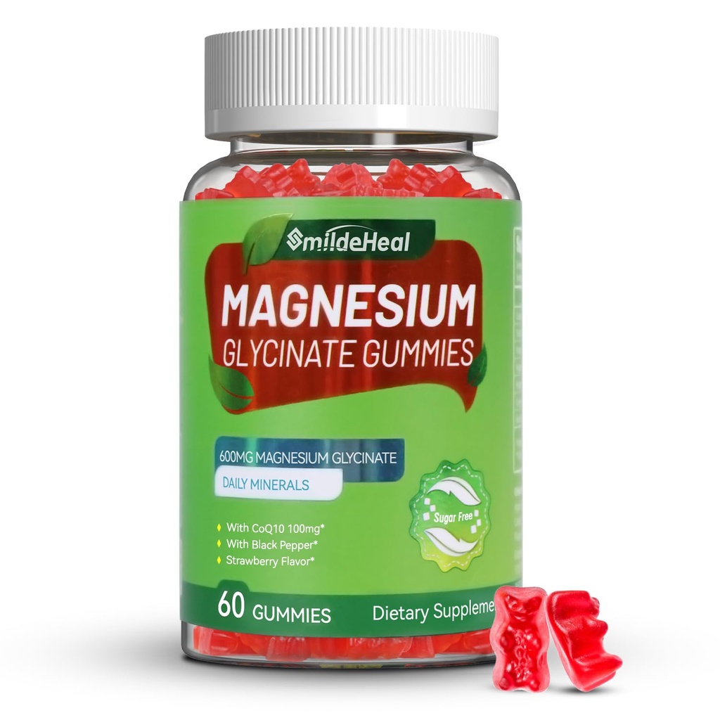 Glucynian magnezu 600 mg dla kobiet i mężczyzn, z magnezem L- Threonian 300 mg, CoQ10 i czarny pieprz, Wegan (60 Hr)