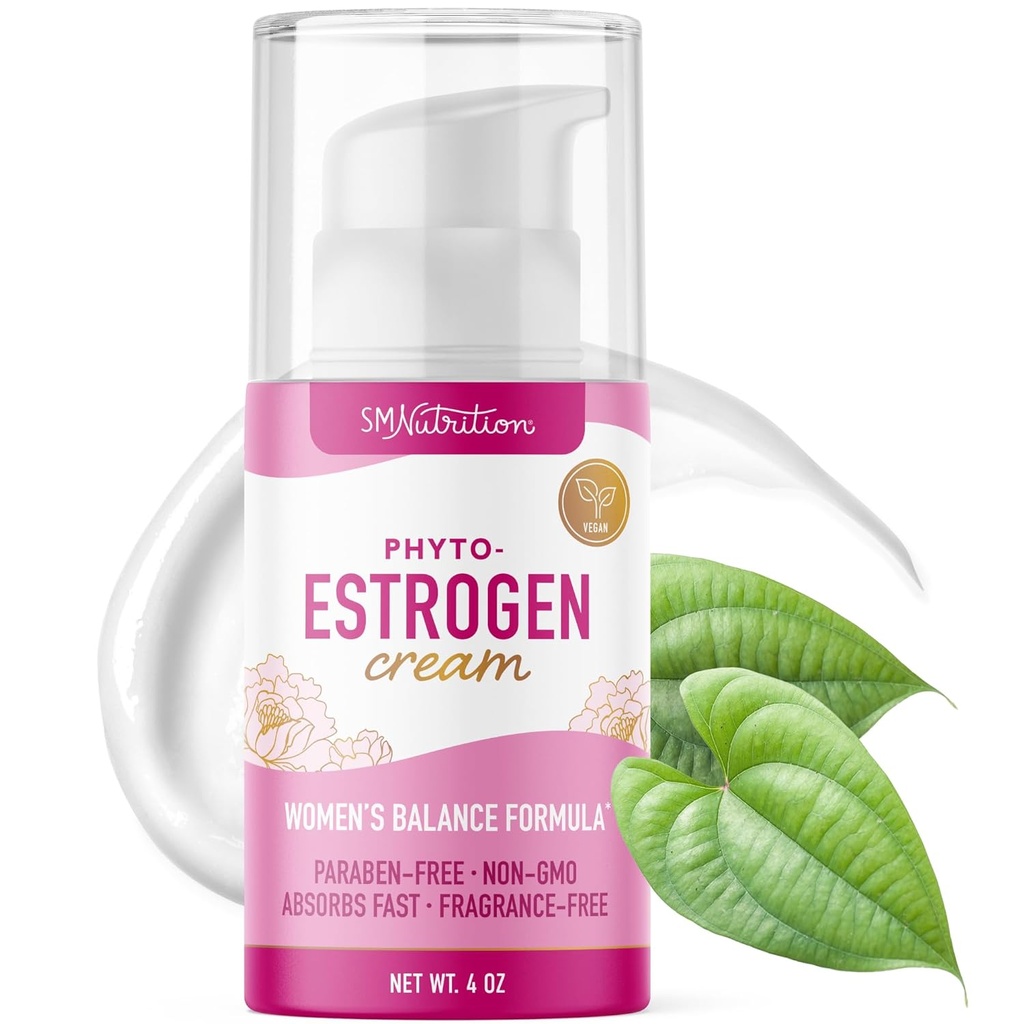 Phyto Estrogen Cream for Women with Wild Yam | Plant Based Hot Flash, Menopause & Menstrual Cycle Support | Black Cohosh, Dong Quai, Red Clover | 96 Topical Servings | 4oz Pump | Vegan, Paraben-Free
