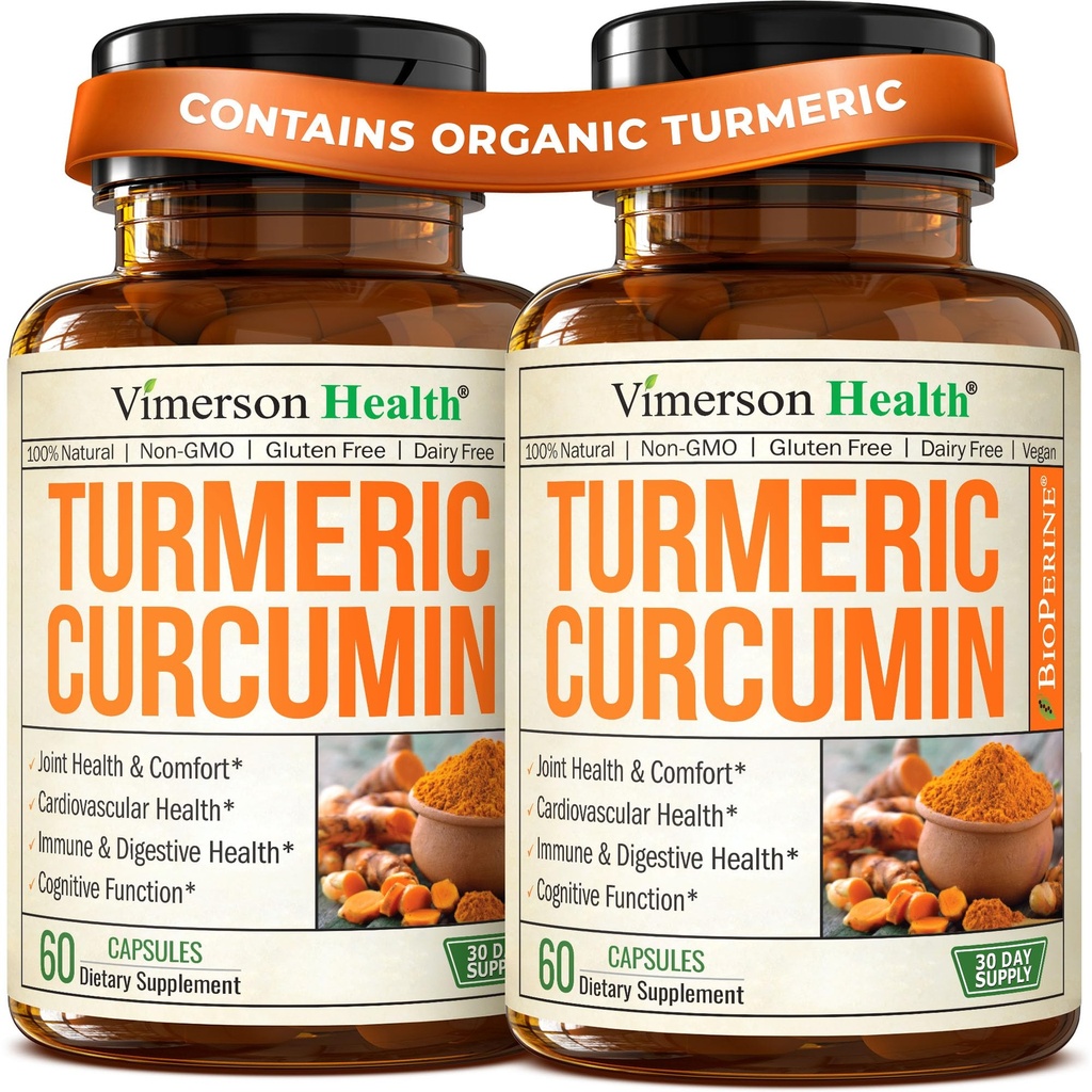 Kurkumina Kurkumina Suplement z Black Pepper Extract - Wysoka moc Organic Turmeric 1200mg & 95% Kurkuminoidy do Joint & Digestive Health - Joint Supplement - 60 Kurkuma kapsułki - 2 opakowania