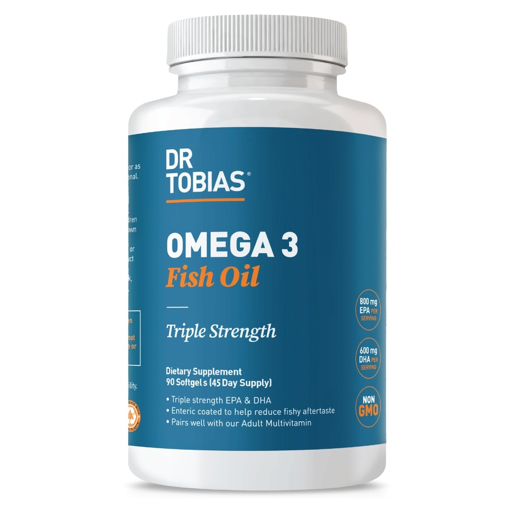 Dr. Tobias Omega 3 Fish Oil, 2000mg Triple Strength with 800mg EPA 600mg DHA Per Serving, Fish Omega 3 Supplements for Heart, Mózg & Immune Support, 90 Softgels, 45 Servings