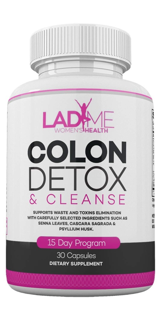 Pure Colon Cleanse & Detox 15 Day Program - Ziołowe Laxative Zaparcia Relief z Psyllium Husk, Cascara Sagrada & Senna Liście - Specjalne Kobiety Material Cleanser przez Ladyme - 30 Kapsułki