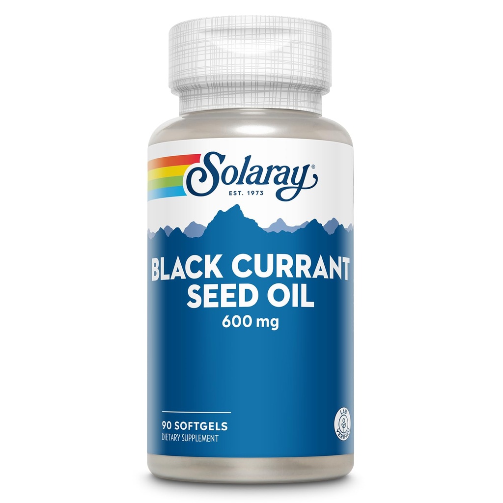 SOLARAY Black Currant Seed Oil 600 mg - Dostarczające przeciwutleniacze, kwas gamma-linolenowy (GLA), kwas alfa-linolenowy (ALA) i kwas linolenowy (LA) - Wsparcie dla zdrowia skóry - 60- Day Guarantee, 90 Serv, 90 Softgels