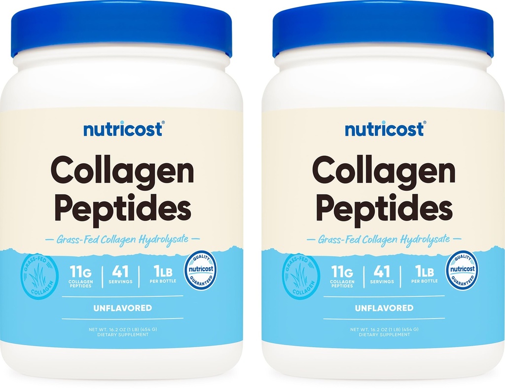 Nutricost Pure Collagen Hydrolizat (Bydło) Proszek (2 opakowania) - Kolagen bydła karmionego trawą, 1LB Na butelkę
