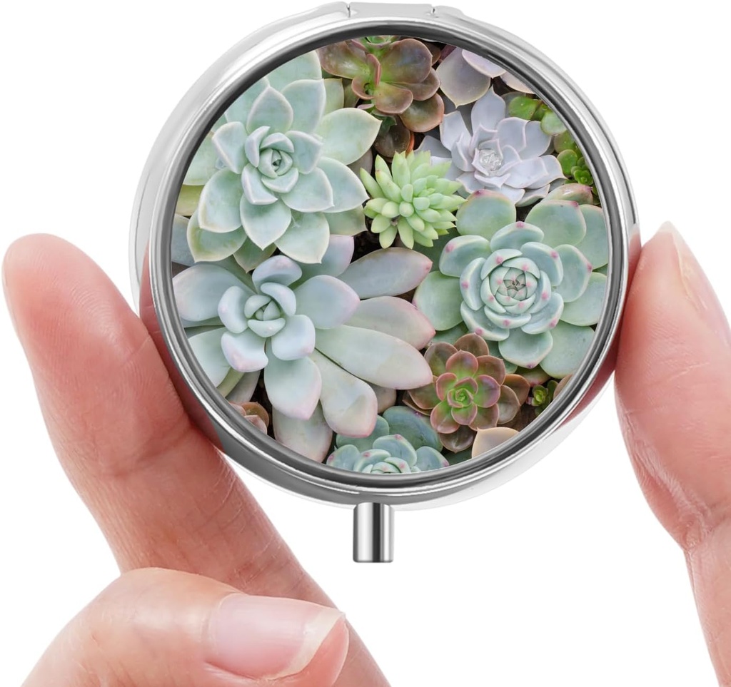 Mini Pill Box, Małe Pill Box, Przenośne Pill Box, Cute Pill Organizer dla witamin, Leki, Olej rybny i suplementy (Succulent)