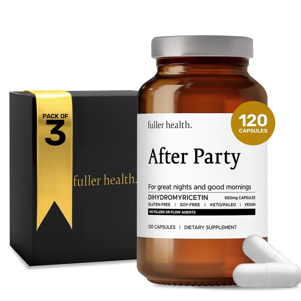 Fuller Health After Party DHM Dihydromyricetin Supplement Adresat 124; Wspiera wątrobę, Metabolizm, Poziomy energii, Post- Celebration Relief Adresat 124; Feel Refreshed, 650mg Per Pill Adresat 124; 3 Butelki, 72 Służenie