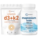 Micro Składniki Witamina D3 5,000iu + K2 100mcg Softgels & Magnezu tlenek 400mg Bundle Pack 124; Esential Sunshine Witaminy 124; Forma elementarna dla Max koncentracja