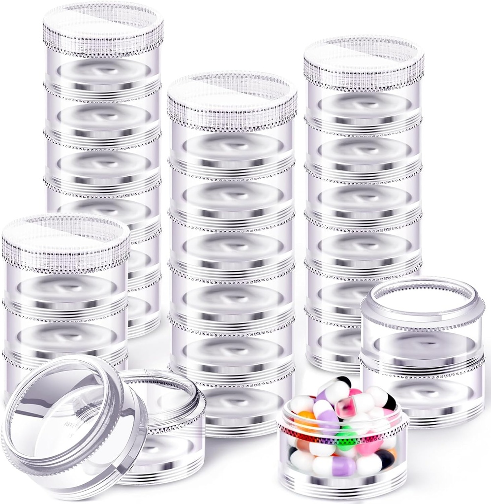 Sieral 4 Pack 7 Day Stackable Pill Organizer Okrągły Pill Organizer Case Stackable Cotygodniowe suplementy Vitamin Indywidualne pojemniki do przechowywania Pudełka Holder Dispenser z lidów dla medycyny podróży, Jasne