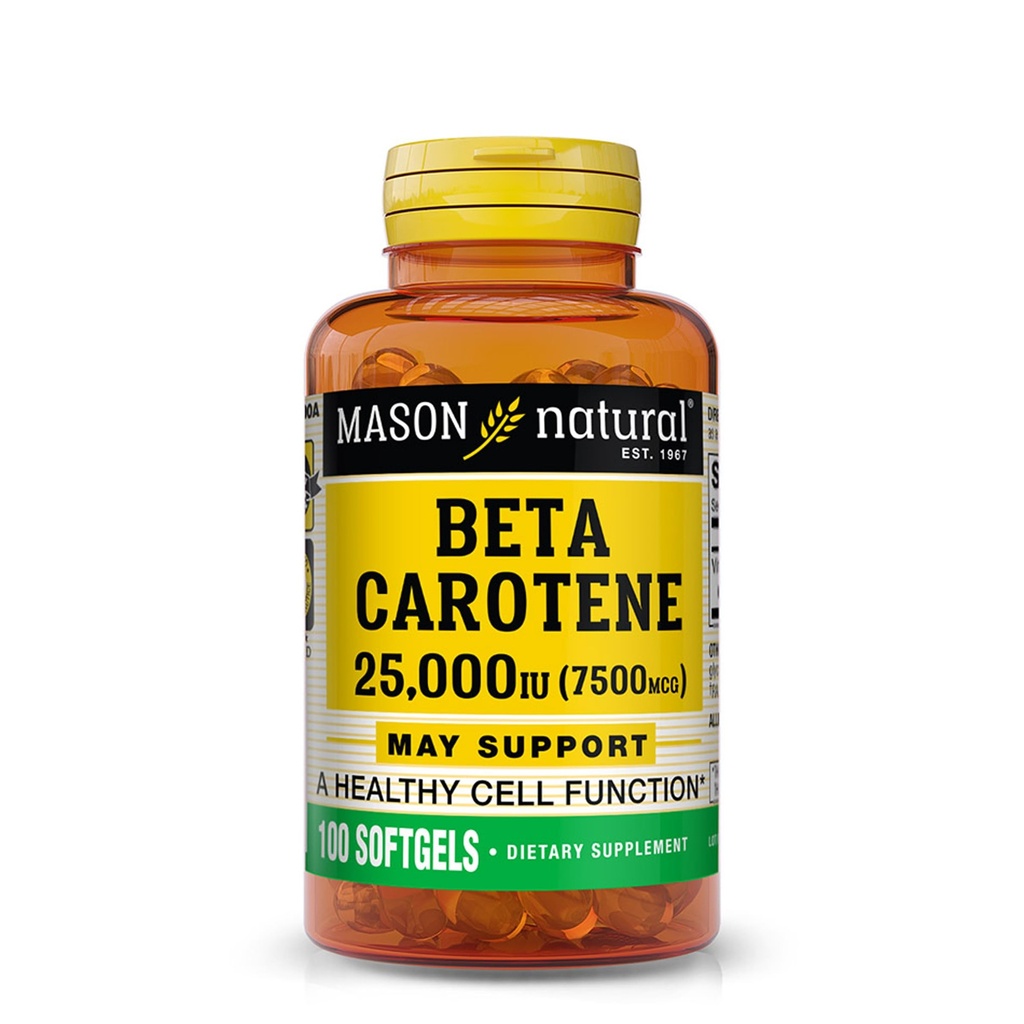 MASON naturalna witamina A beta karoten 25,000 j.m. - wspomaga zdrowe widzenie, funkcje komórkowe i immunologiczne, 100 Softgels