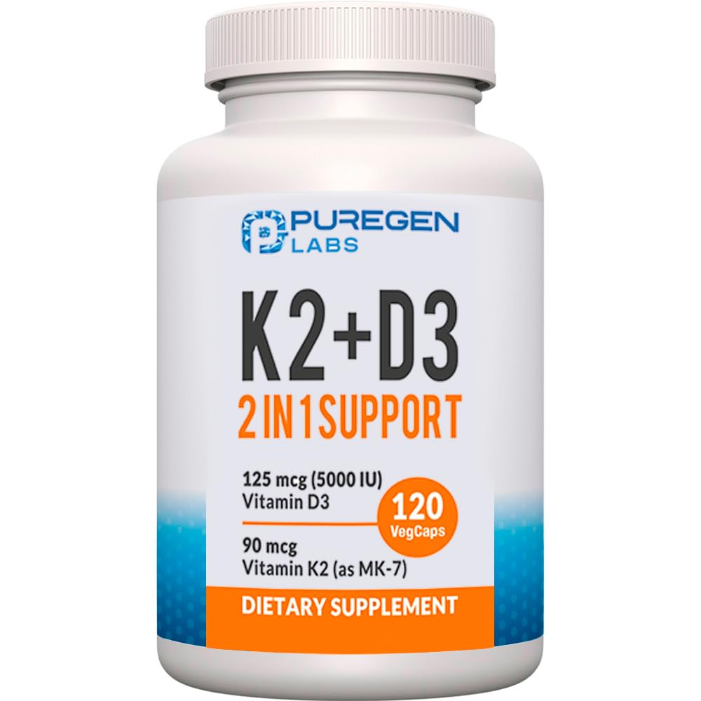 2 w 1 Formuła o dużej mocy 90mcg Witamina K2 (MK7) i 5000 IU Suplement witaminy D3 I Nie-GMO Formuła, Łatwa do połknięcia Witamina D & K Complex, 120 Kapsułki I 4- Miesiące dostaw