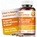 Bold Botanica Mushroom Mane Mane Kapsułki - 100% Fruiting Body - Concentrated Organic Lion 's Mane Extracts - Nootropic Brain Health - Pamięć, Nastrój, Wsparcie immunologiczne - 60 Kapsułki wegańskie