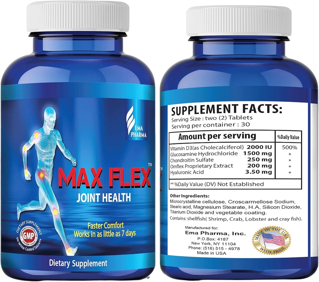 MAX FLEX UC II, Suplement Kolagenowy do Zdrowia Joint Health - Zaawansowany Suplement Wspólnego Wsparcia z Glukozaminą, Chondroitin, Joint Inflamative Relief as Turmeric - Guten Free - 60 Tablets, 2 Tablets / Day