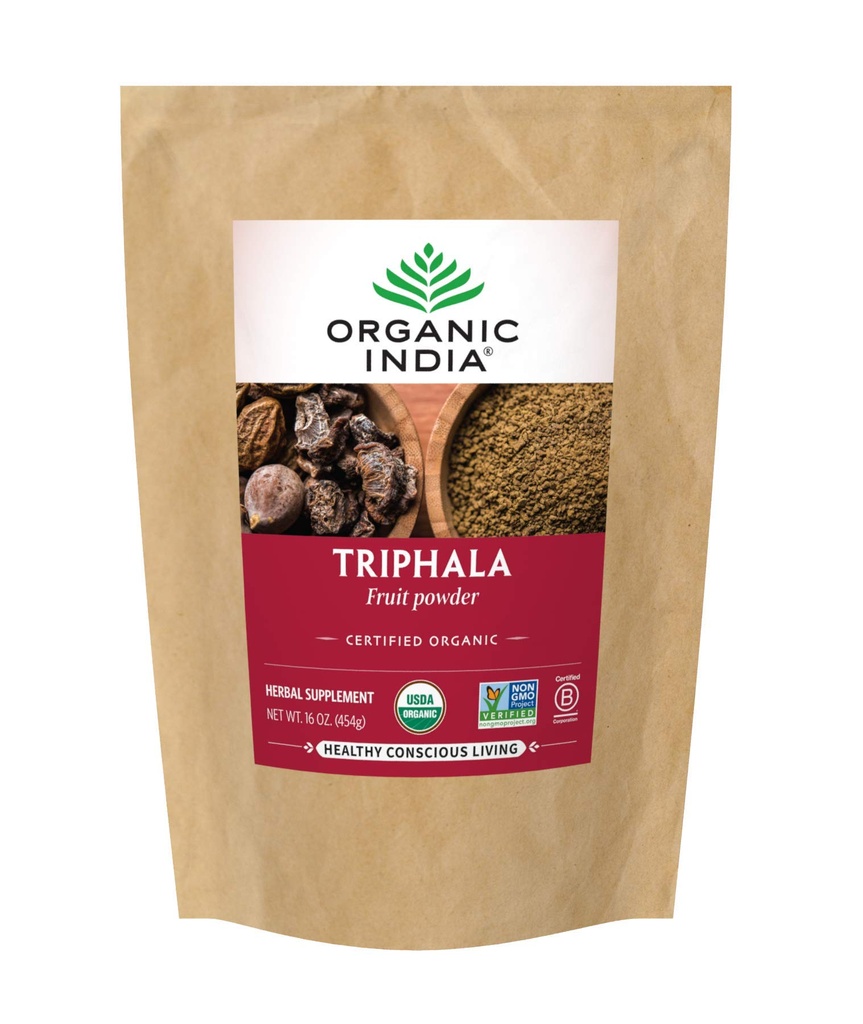 Organic India Triphala - Herbal Supplement with Amla, Bibhitaki, Haritaki, Disease & Colon Support, Immune System Support, Adaptogen, Vegan, USDA Certified Organic - 1 lb Bag
