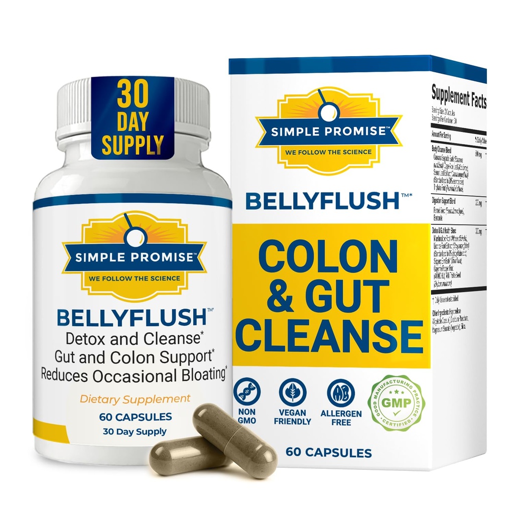 BellyFlush - Delikatny Colon & Gut Cleanse Supplement z Milk Thistle & Bentonite Clay - Wspiera Zaparcia, Debloat, Detox i Flushing - 60 Kapsułki