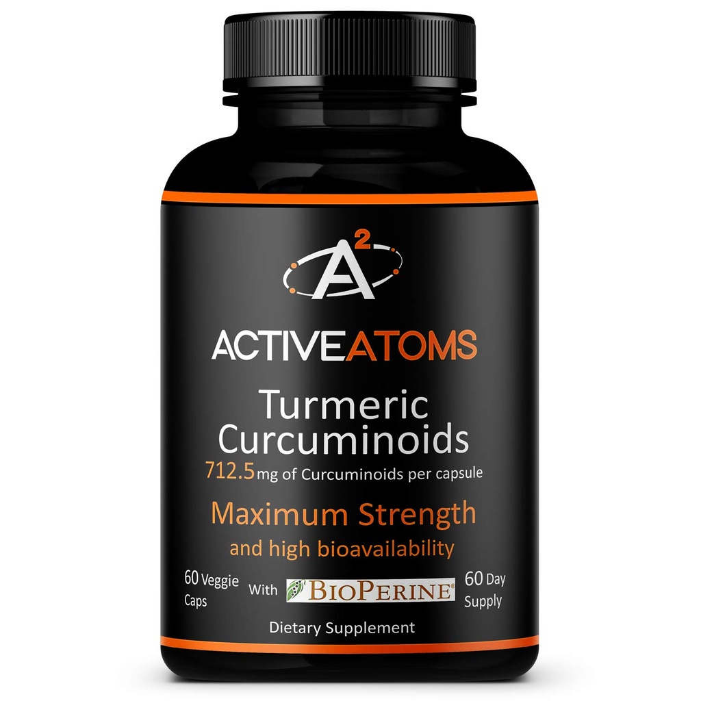 Active Atoms Turmeric Extract, Dodatkowa siła z BioPerine ® Black Pepper 750 mg Turmeric Extract na jedną 00 "Kapsułka, Standaryzowane 95% Kurkuminoidy, Non-GMO, 60 Kapsułki Veggie 60 Day Supply