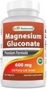 Najlepsi naturalni Glukonian magnezu (35 mg Magnezu pierwiastkowego z 600mg Glukonianu magnezu) 180 tabletek
