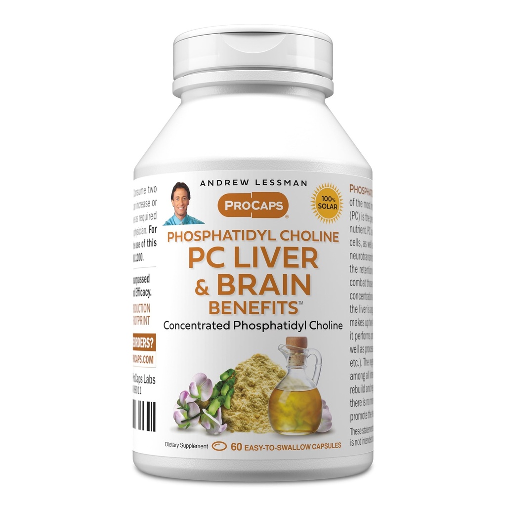 ANDREW LESSMAN PC Wątroba i Mózg Korzyści 60 Softgels - Phosphhatidyl Choline, Najważniejszy blok budynku dla zdrowej wątroby i struktury mózgu, Funkcja. Żadnych dodatków. Łatwe do połknięcia Softgels