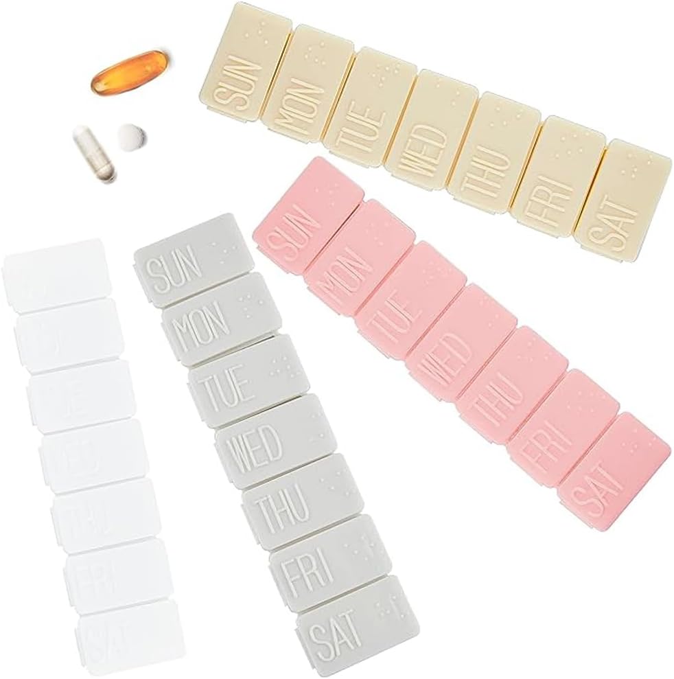 4Pack Cotygodniowy Pill Organizer, Małe 7 dni Pill Cases Travel Daily Pill Box for Fish Oil, Wapnia Tablets Supplements and Other Witamina Pill