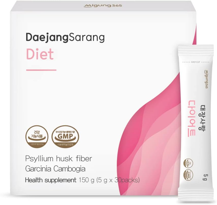 Daejang Sarang (Garcinia Cambogia, 30 Sticks) - Psyllium Husk Fiber Supplement, Digestive Health & Zaparcia Relief. Składniki oparte na plantacji, dodatkowa siła 5,500 mg i HCA 780mg.