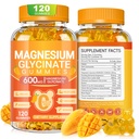 Magnezu Gummie Glicynian 600mg, Bezcukrowy Potas Gummie Magnezu Gummies z Magnezu Glucynian, Witamina D, B6 i CoQ10 dla snu, Relaks, Mózg i mięśnie, 120 Liczba