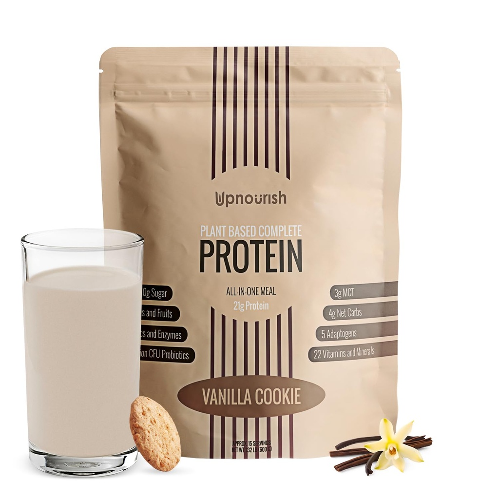 UpNourish Vanilla Cookie Vegan Protein Proszek 54 Superfoods Proszek, 1,5 Miliard CFU Probiotyki 21g roślin na bazie białka, No Sugar No Dairy No GMO Dairy Free, Mieszane zastępcze shake Keto- Friendly Low- Carb Diet, 15 Służenie
