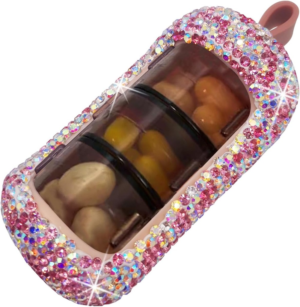 Bling Pill Organizator - Cute and Compact Pill Box for Purse - Stylowy pil Case with Sparkling Design - Przyjazny dla podróżnych -Slide in / Out Design Pill Organizer (Pink)