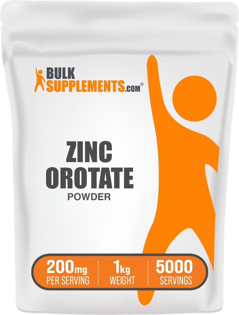 BulkSupplements.com Cynk Orotacyjny Proszek - Cynk Minerały Suplement, do wsparcia immunologicznego - Gluten Free, 200mg na serwowanie, 1 kg (2,2 kg) (Opakowanie 1)