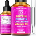 Płynna biotyna keratyny Kolagen Peptydy i Witamina D3 do wzrostu włosów MCT Oil Drops 210,000mcg - Potężna formuła dla skóry i paznokci włosów, Najbardziej zaawansowane uzupełnienie wzrostu włosów dla kobiet i mężczyzn