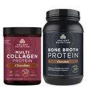 Ancient Nutrition Multi Collagen Protein Powder, Czekolada, 40 Służenia + Białko Bone Broth Powder, Czekolada, 40 Służenie