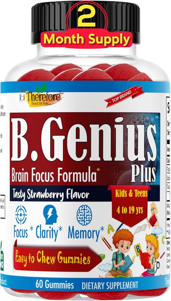 B.Genius Calming Ashwagandha Gummies dla dzieci i nastolatków 124; Spokojny sen i relaks nastrojów 124; Dzieci Gummies dla codziennej ostrości 124; Wszystkie naturalne Wegańskie Malina Flavor, Non-GMO, Trzecia-Strona Tested 124; 60 Ct