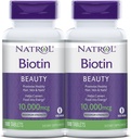 Natrol Biotin Beauty Tablets, Promotes Healthy Hair, Skóra i paznokcie, Pomaga wspierać energetykę Metabolizm, Pomaga przekonwertować żywność do energii, Maksymalna moc, 10,000mcg, 100 Count (Pack of 2)