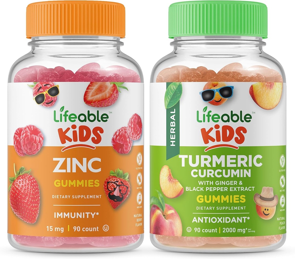 Żywe dzieci Cynk + kurkumina Turmeric Kids, Gummies Bundle - Great Desting, Suplement witaminy, Gluten Free, GMO Free, Gummy do żucia