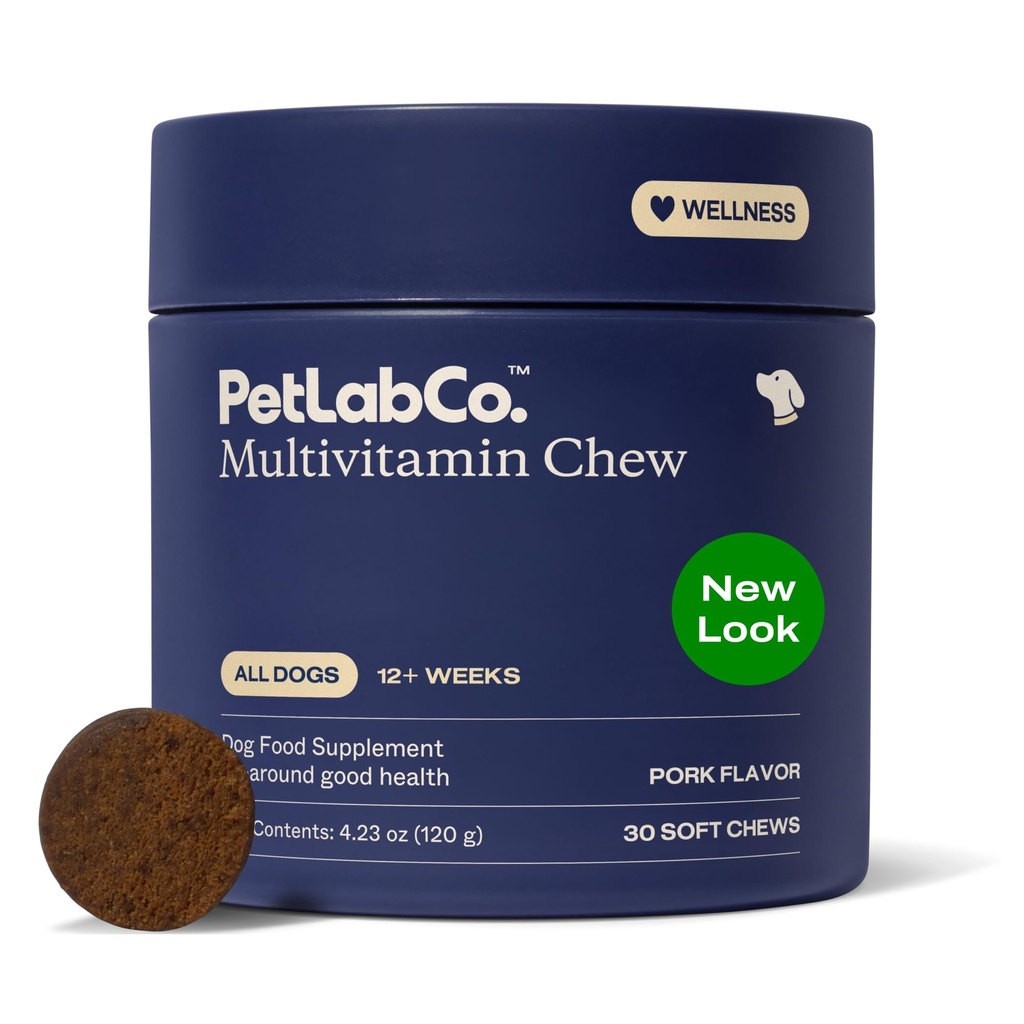 PetLab Co. 22 in 1 Dog Multivitamin - Wsparcie Reakcja immunologiczna psa, Skóra, Płaszcz, Łączniki i Zdrowia Ogólnego - Witaminy A, E, D, B12, Minerały, Przeciwutleniacze - Smak wieprzowiny do żucia - Opakowania maja Wary