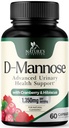 D- Mannose Supplement 1,350 mg z żurawinem & Hibiscus - skuteczne aktorstwo, Flush Zanieczyszczenia dla naturalnego pęcherza moczowego, Urynary Tract Health Support, dla kobiet i mężczyzn, Non-GMO, Wegan, 60 Kapsułki