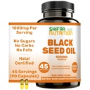 SHIFAA NUTRITION Halal Black Seed Oil Agregat 124; 1000mg 45 Służenie 124; Nigella Sativa, Kalonji Agregat 124; Wspomaga włosy, skóry, joints, immunologiczne, serce, trawienie
