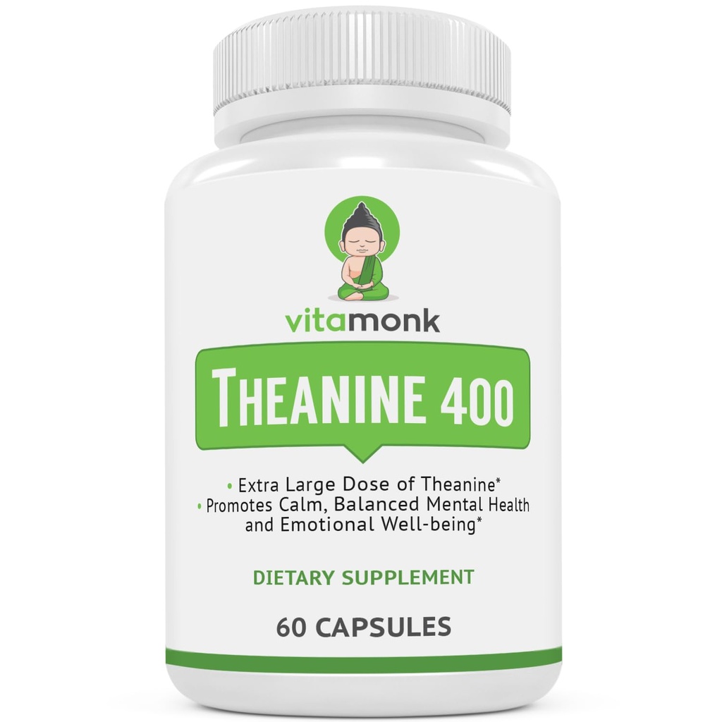 VitaMonk L Theanine 400mg Supplement - L- Theanine 400mg with No Fative Fillers - Extra Siła L Theanine Supplement - Ltheanine 60 kapsułki