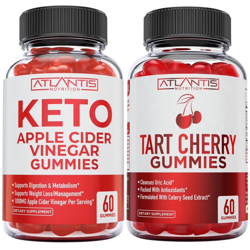 60 Keto Jabłko Cider Gummies Ocet Advanced Weight Loss + 60 Tart Cherry Gummies z Selery Seed Extract