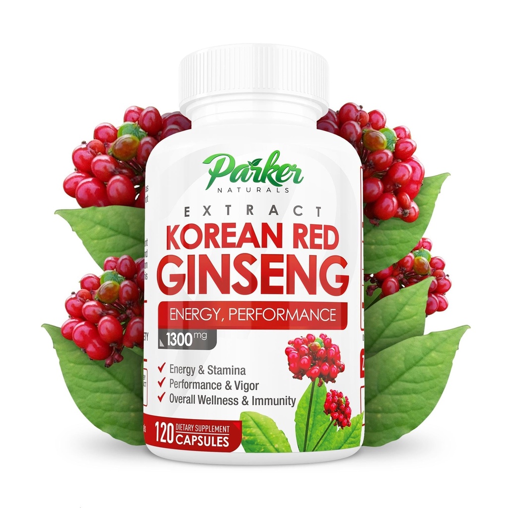 Parker Naturals Korean Red Ginseng Extract, 1300mg Extract with Ginger Root and Black Pepper, 20% Ginsenozydes Red Panax Ginseng Supplement, 120 Caps