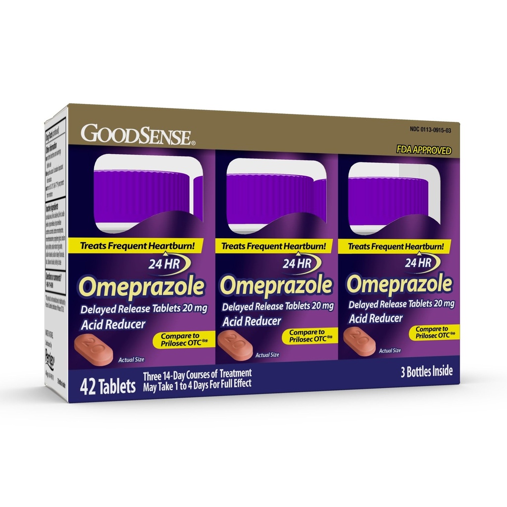 GoodSense Omeprazol Opóźnione uwalnianie tabletek 20 mg, Reduktor kwasu żołądkowego dla częstego leczenia Heartburn, 42