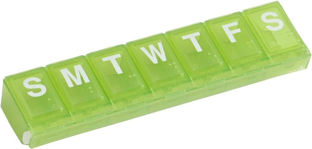 EZY DASE Weekly (7- Day) Pill Planner, Medicine Case, Witamina Organizer Box, Duże Blokowanie Komory do bezpiecznego leków na receptę i zapobiegania przypadkowe rozlewanie, Zielony