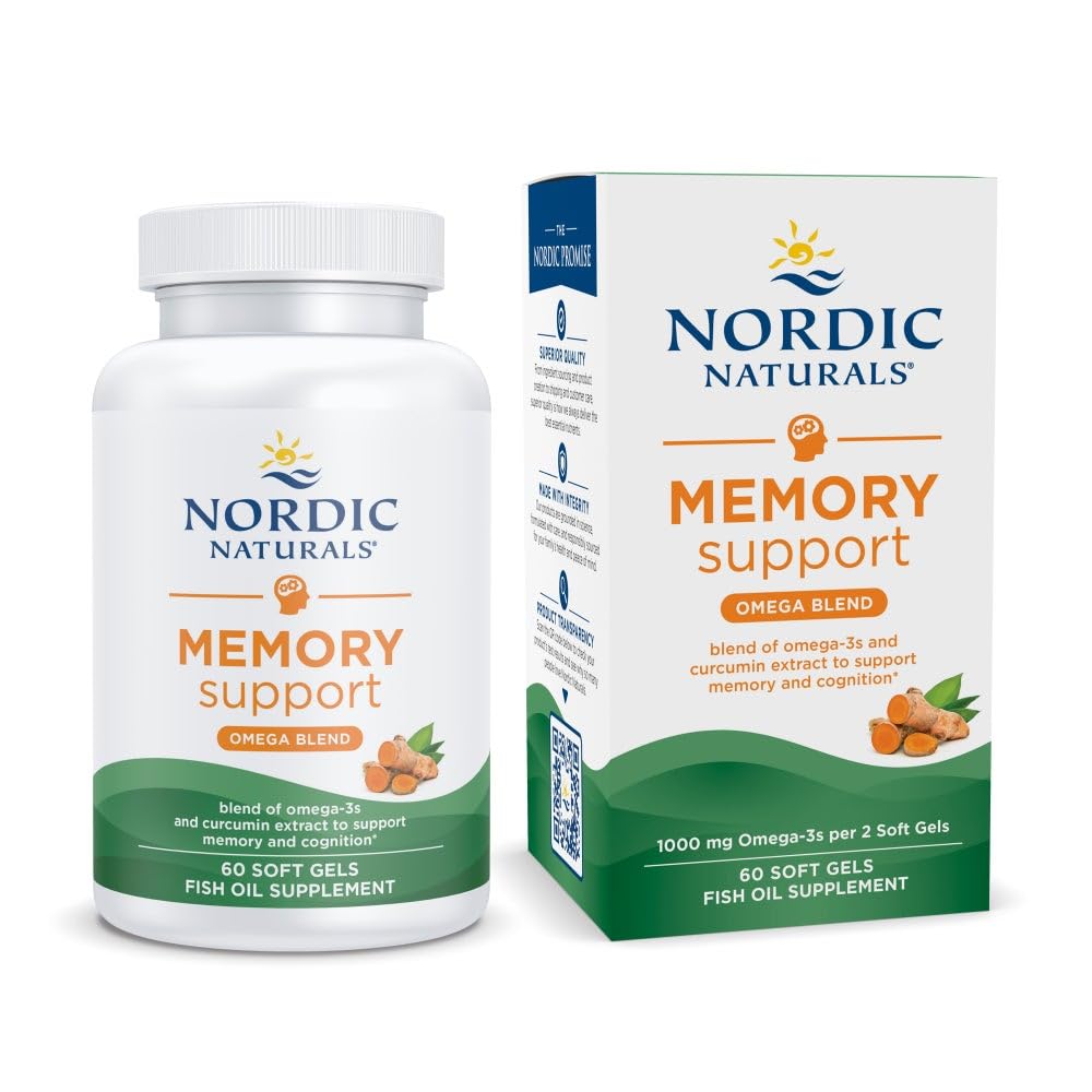 Nordic Naturals Omega Pamięć z Curcumin, Lemon - 60 Soft żele - 1000 mg Omega-3 + 400 mg Zoptymalizowana Kurkumina - Pamięć, Cognition - Zawiera fosfatydylocholina & Huperzine A - Non-GMO - 30 Służenie