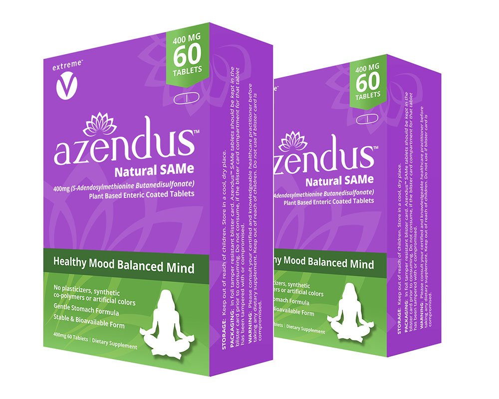 Azendus Mood 400mg 2- Pudełka S- Adependylometioniny Butanodisulfonianu (SAM- e) 120 Enterotic Coated Tablets - Vegan, Gluten Free, Soy Free