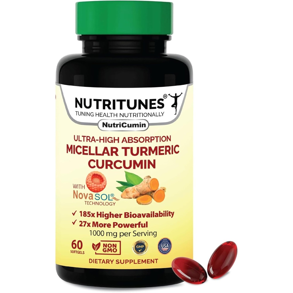 Kurkumina Turmerowa Suplement 1000mg do Joint Support- 185x Bioavable & High Absorption with NovaSOL Technology - 60 Nutric Cumin Softgels