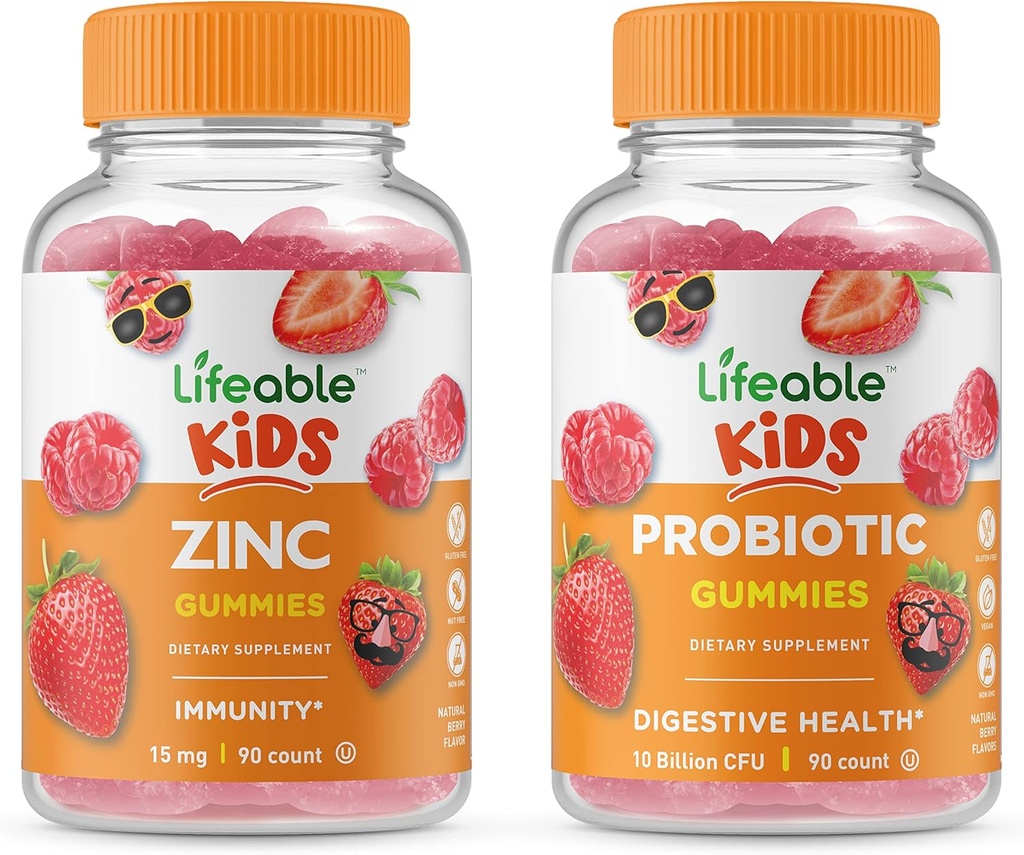Żywe dzieci Cynk + Probiotyki 5 Miliard dzieci, Gummies Bundle - Great Desting, Suplement witaminy, Gluten Free, GMO Free, Gummy do żucia