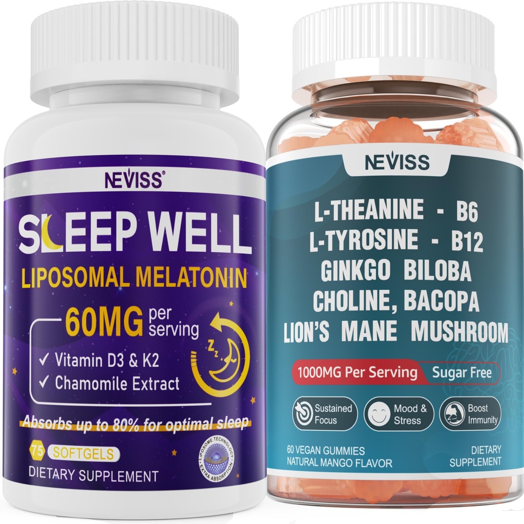 NEVISS L- Tyrozyna Gumiaki i Melatonina 60 mg dla dorosłych Bundle