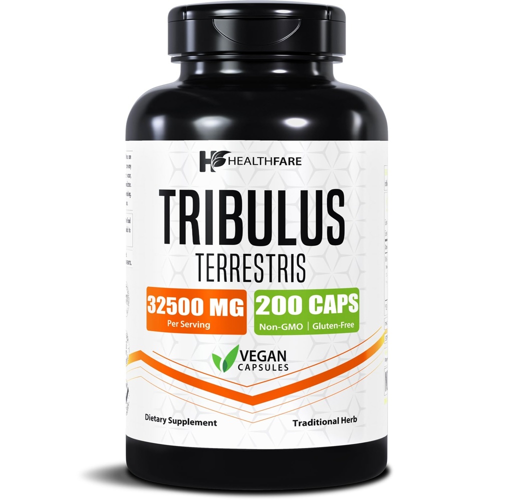 HealthFare Tribulus Terrestris dla mężczyzn i kobiet 124; 32,500mg Ultra Potency Extract 124; 95% Saponiny 124; 200 Kapsułki 124; Natural Strength, Energy & Stamina Month 124; Non-GMO, Gluten- Free, Made in USA