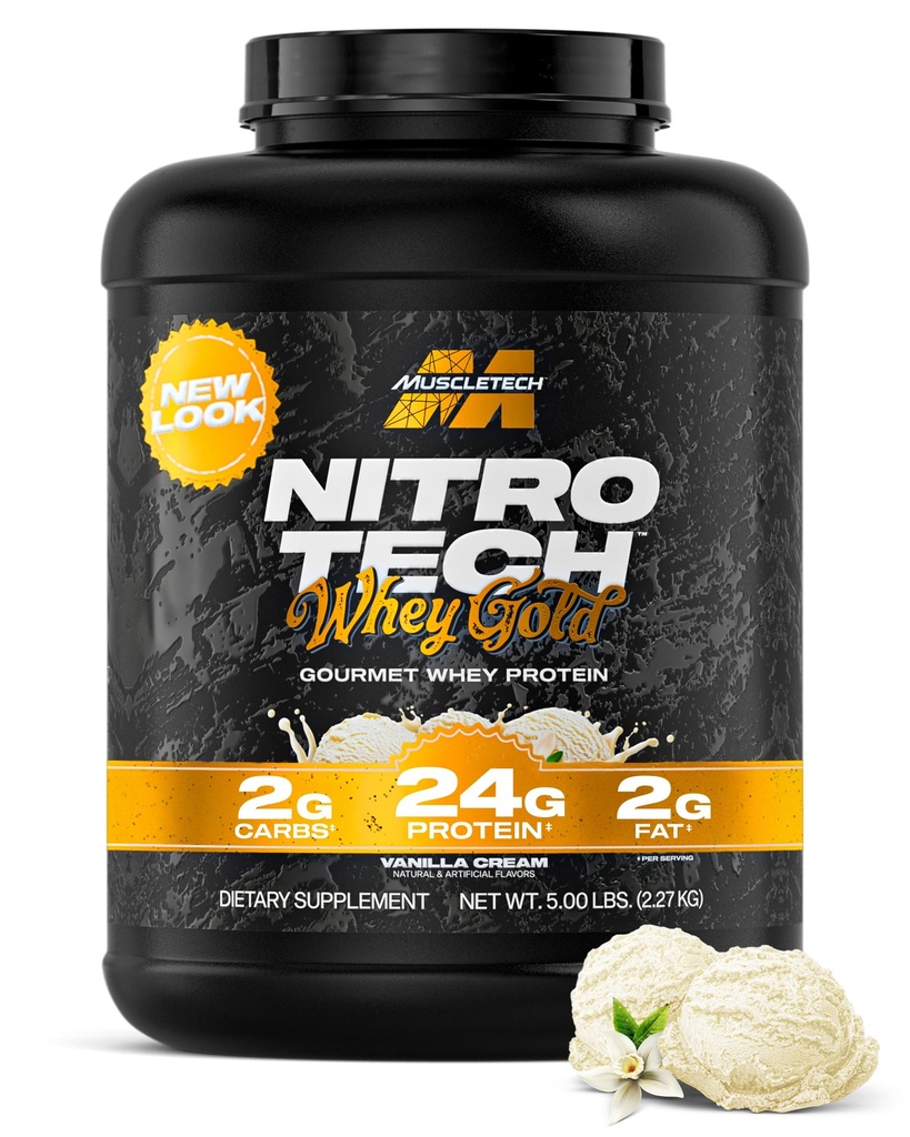 Proszek z białka serwatki MuscleTech (Wanilia Cream, 5LB) - NitroTech z białka serwatki Isolate Smoothie Mix for Lean Muscle & Recovery - 24g serwatki Gold for Women & Men - Packaging May Vary