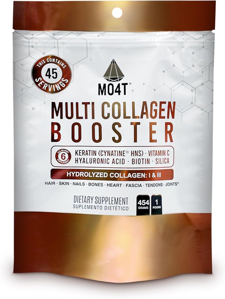 Multi Colagen Booster Proszek - Dodatkowa siła Kolagen Suplement z dodatkiem Keratyny, Biotin, Kwas hialuronowy, Witamina C & Silica - Dodatkowe składniki odżywcze do włosów, paznokci, & Skóra -1 Funt