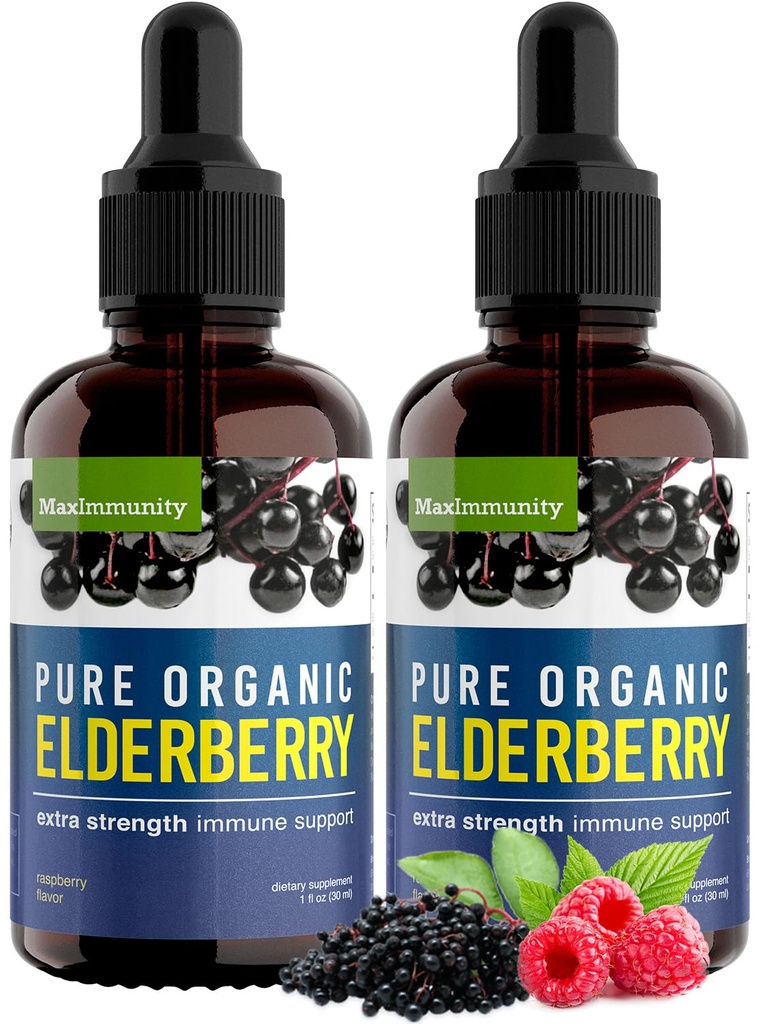 Organiczny syrop Elderberry, 60 Day Supply, Black Liquid Drops for Immune Support, Sambucus Elderberry Syrop - Liquid Extract Drops for Kids & Adult - Extra Force (2 Pack)